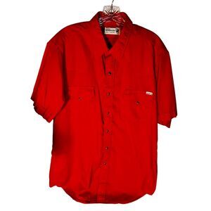 Rare Find Vintage Roebucks Red Snap Front Short Sleeve Western Cowboy Shirt LT